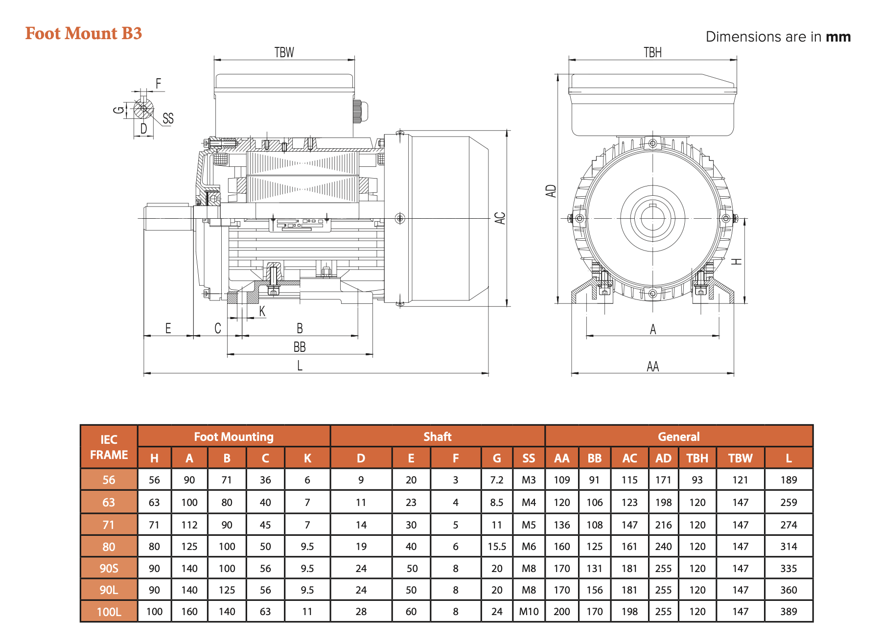 .55KW 1800RPM 80 Frame 115/230V Dimensions and Drawings